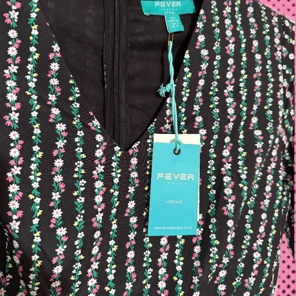 Fever London Heritage Black Floral Maxi Dress Cute Girly Prairie Feminine SZ 2 - Picture 3 of 5